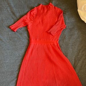 Who What Wear: Coral, Midi, ribbed, mock neck, sleeved dress